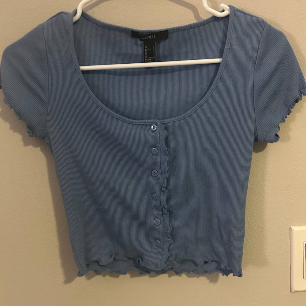 Forever 21 Light Blue Ribbed Crop Top